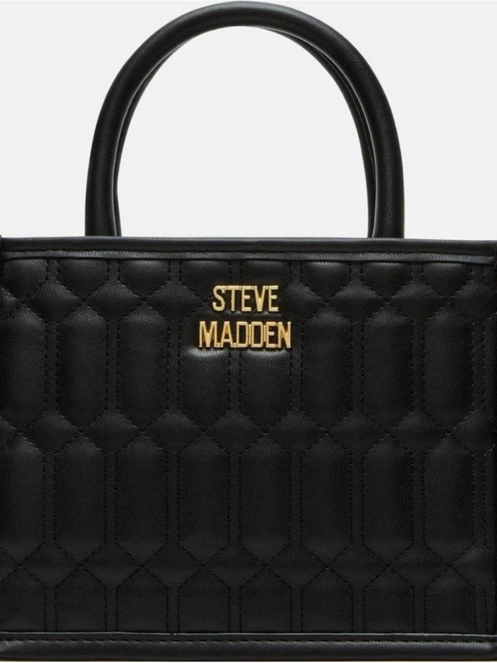 Steve Madden Black Quilted Tote with Gold Logo Hardware